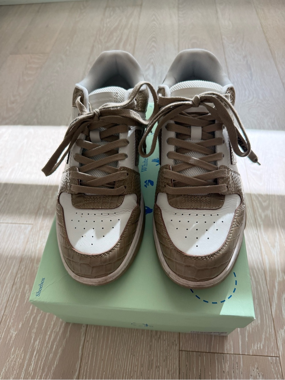 Off-White Beige and White Low-Top Sneakers